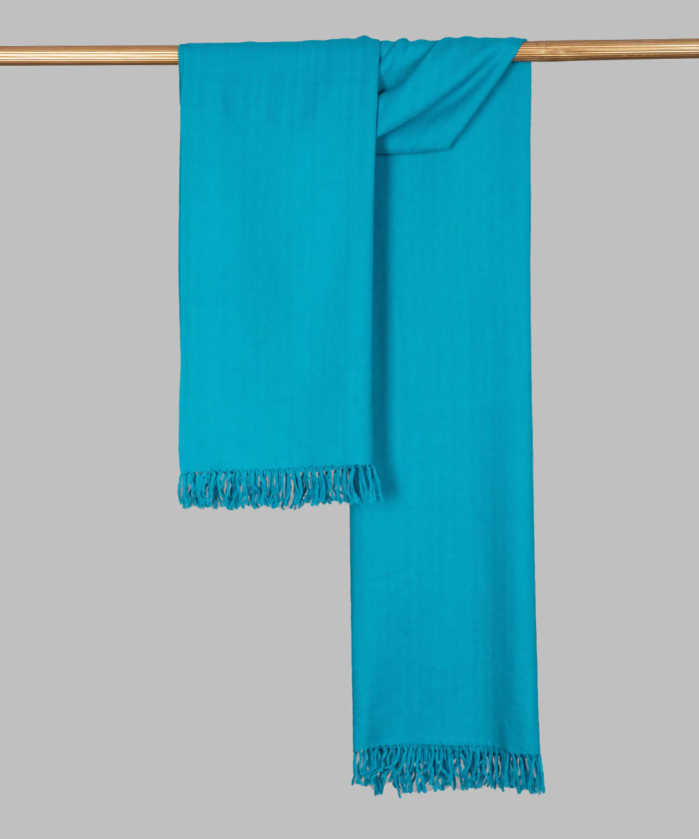 Blue green handwoven panchachuli wool blend pashmina scarf