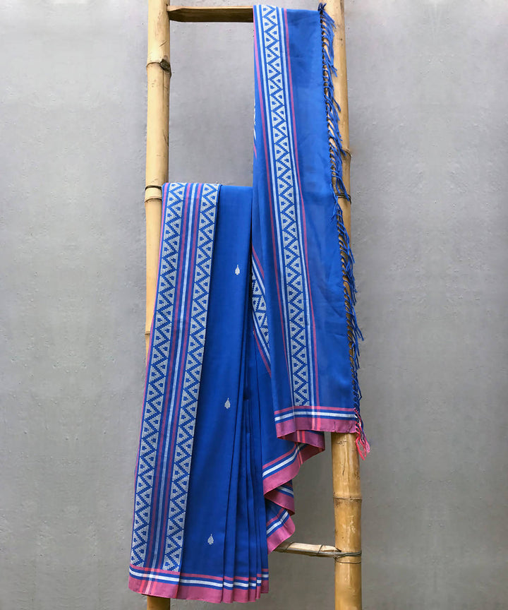 Blue handwoven extra weft cotton saree