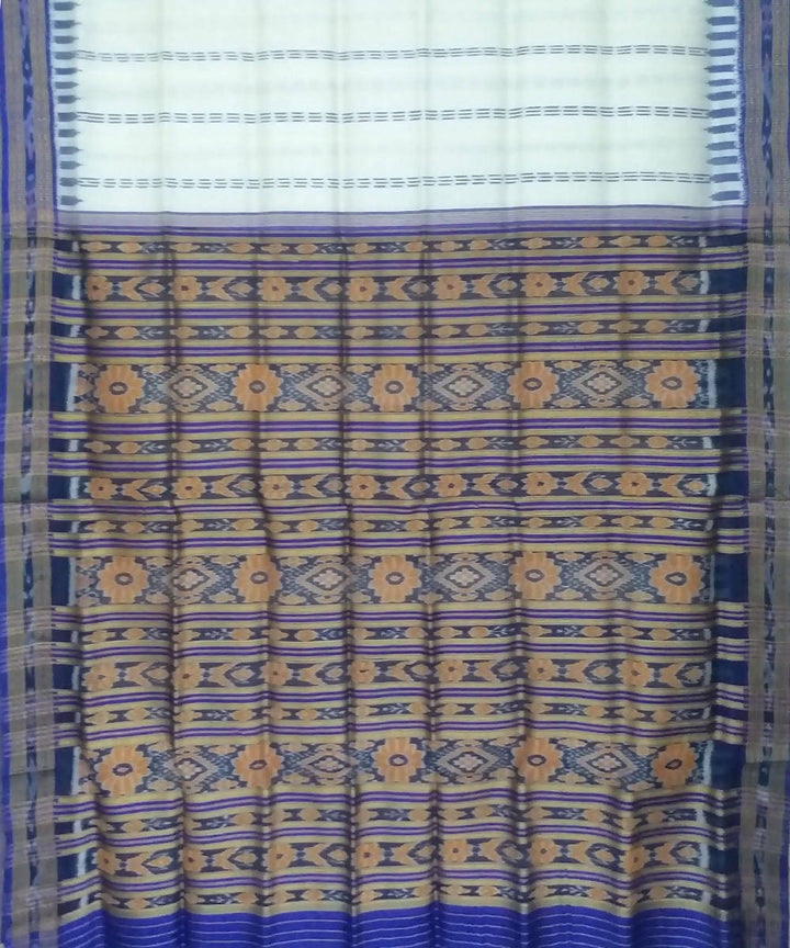 White deep blue handwoven silk khandua saree