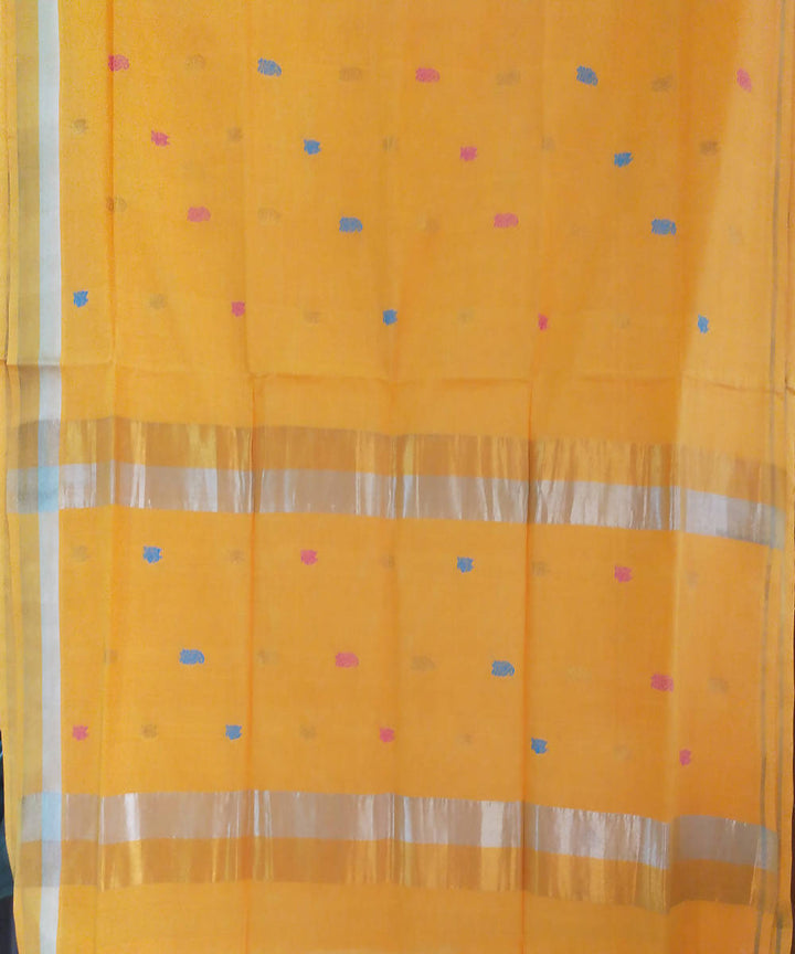 Hand woven yellow orange cotton venkatagiri saree