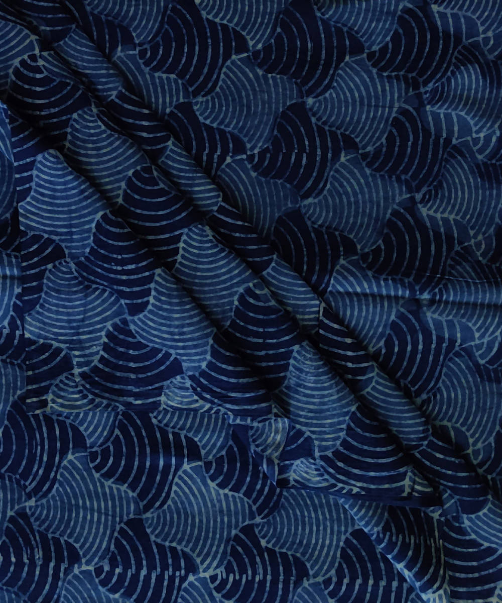 2.5m Natural dye dabu print dark blue handspun handloom cotton kurta fabric