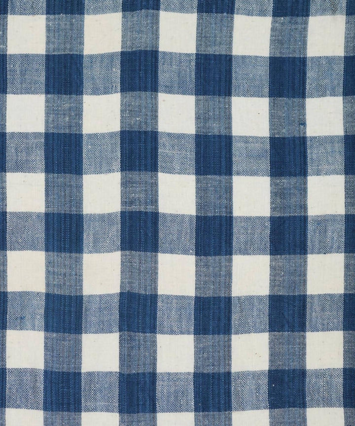 Blue white checks handwoven cotton upholstery fabric