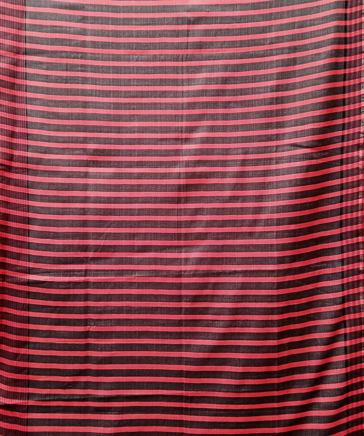 Black red handwoven extra weft cotton silk Saree