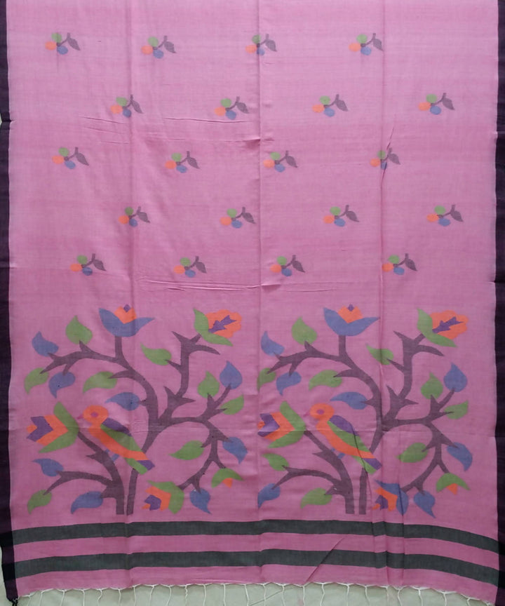 Bengal handspun handwoven jamdani cotton light pink saree