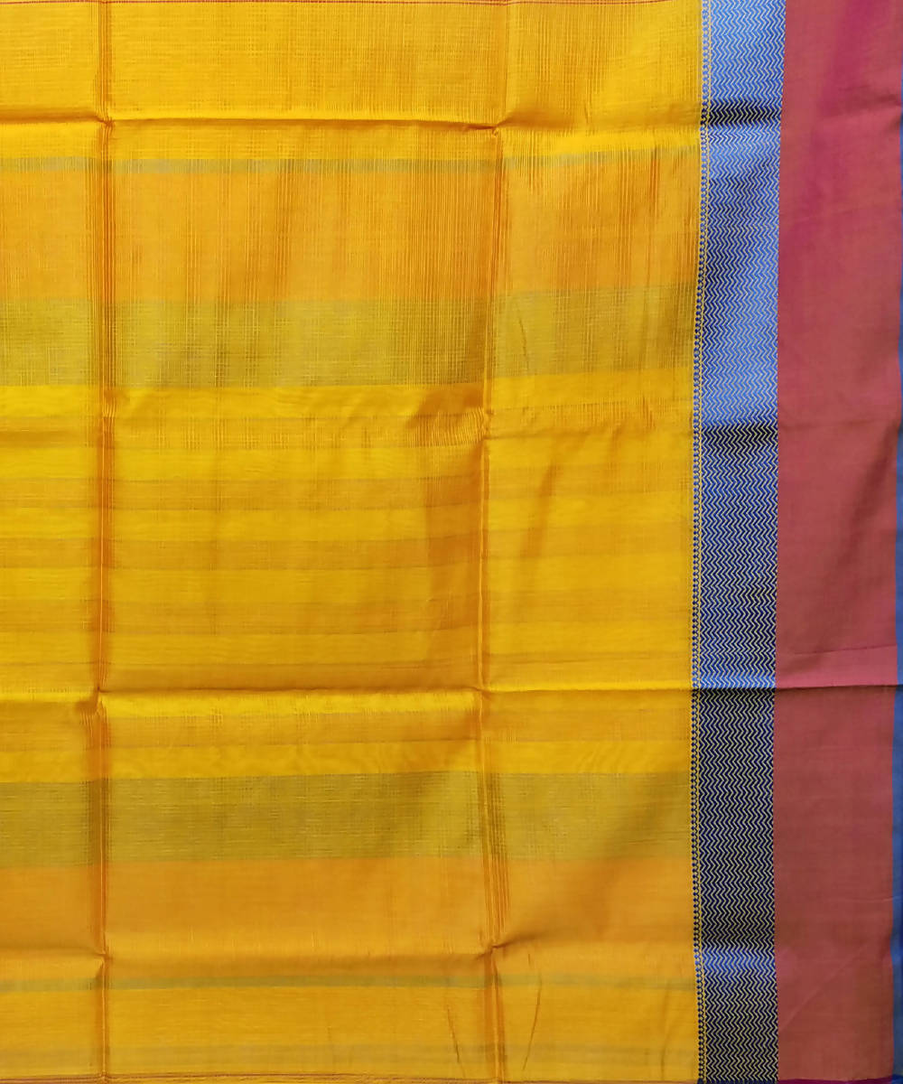 Mustard yellow handloom cotton silk maheshwari saree