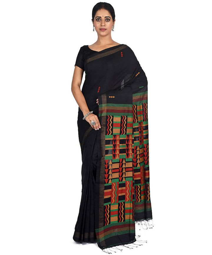 Black handwoven bengal cotton silk saree