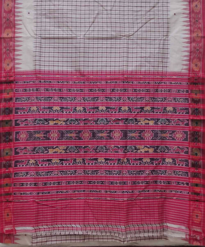 Offwhite red handwoven tussar silk saree