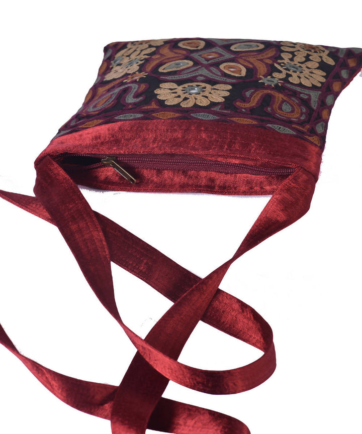 Hand embroidery maroon mashroo cross body sling bag
