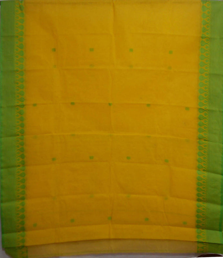 Bengal handloom yellow and green tangail cotton blend saree