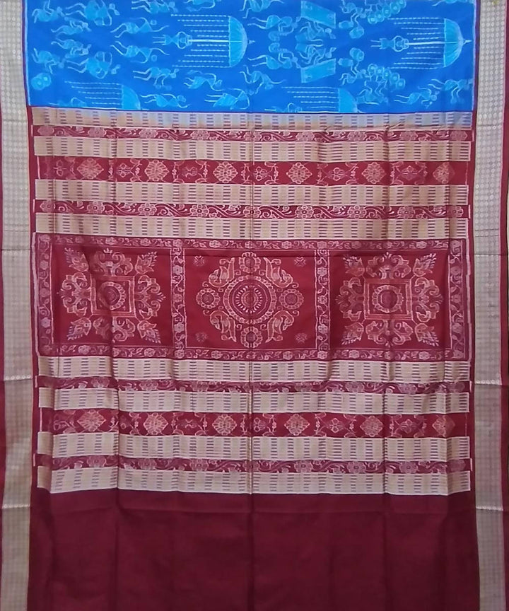 Electric blue maroon handwoven silk sambalpuri saree