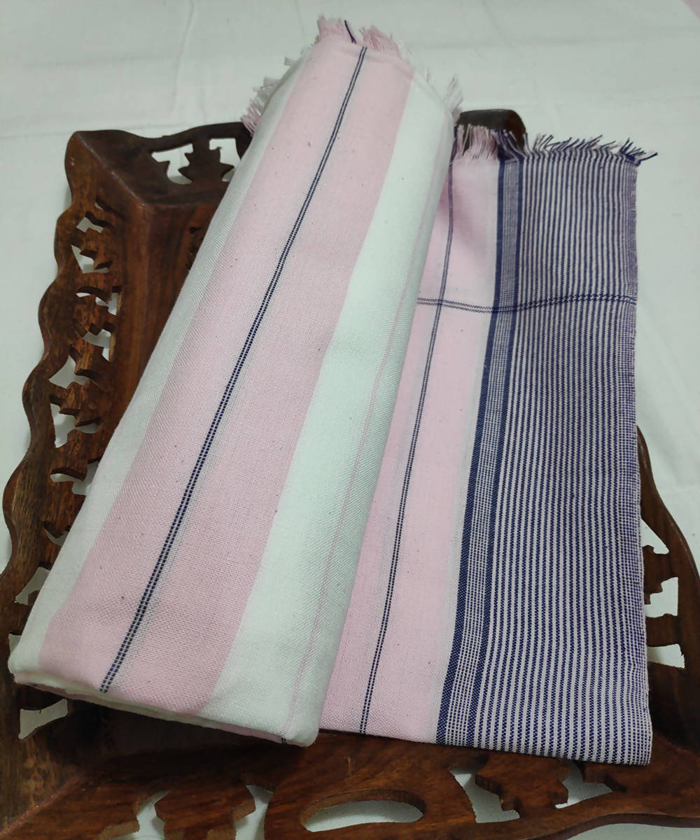 White and pink striped handloom cotton towel