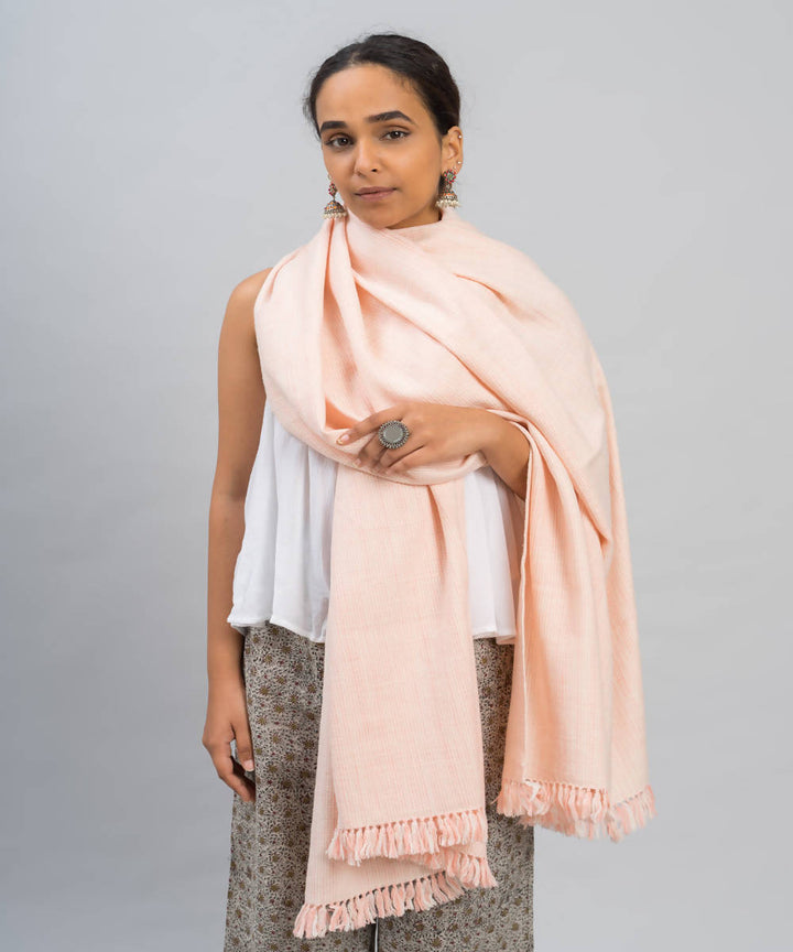 Baby pink white handwoven panchachuli wool mernotops shawl