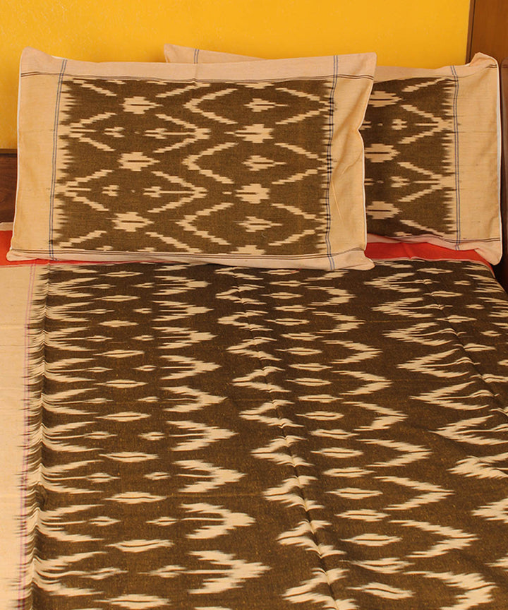 Olive green cotton handwoven pochampally ikat bedsheet