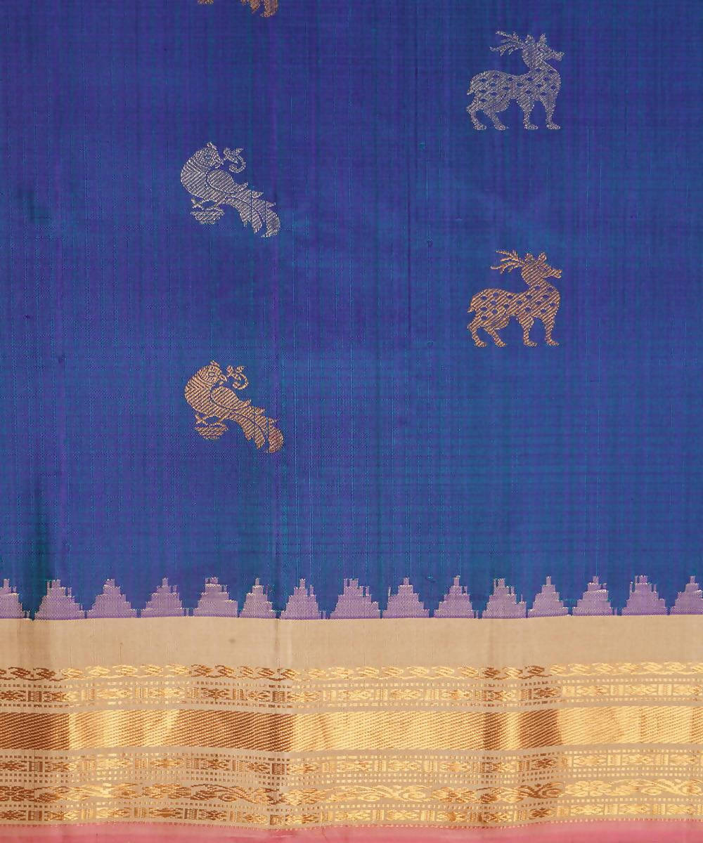 blue beige handloom gadwal silk saree