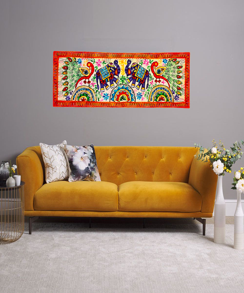 Multicolor bohemian hand embroidery cotton table runner