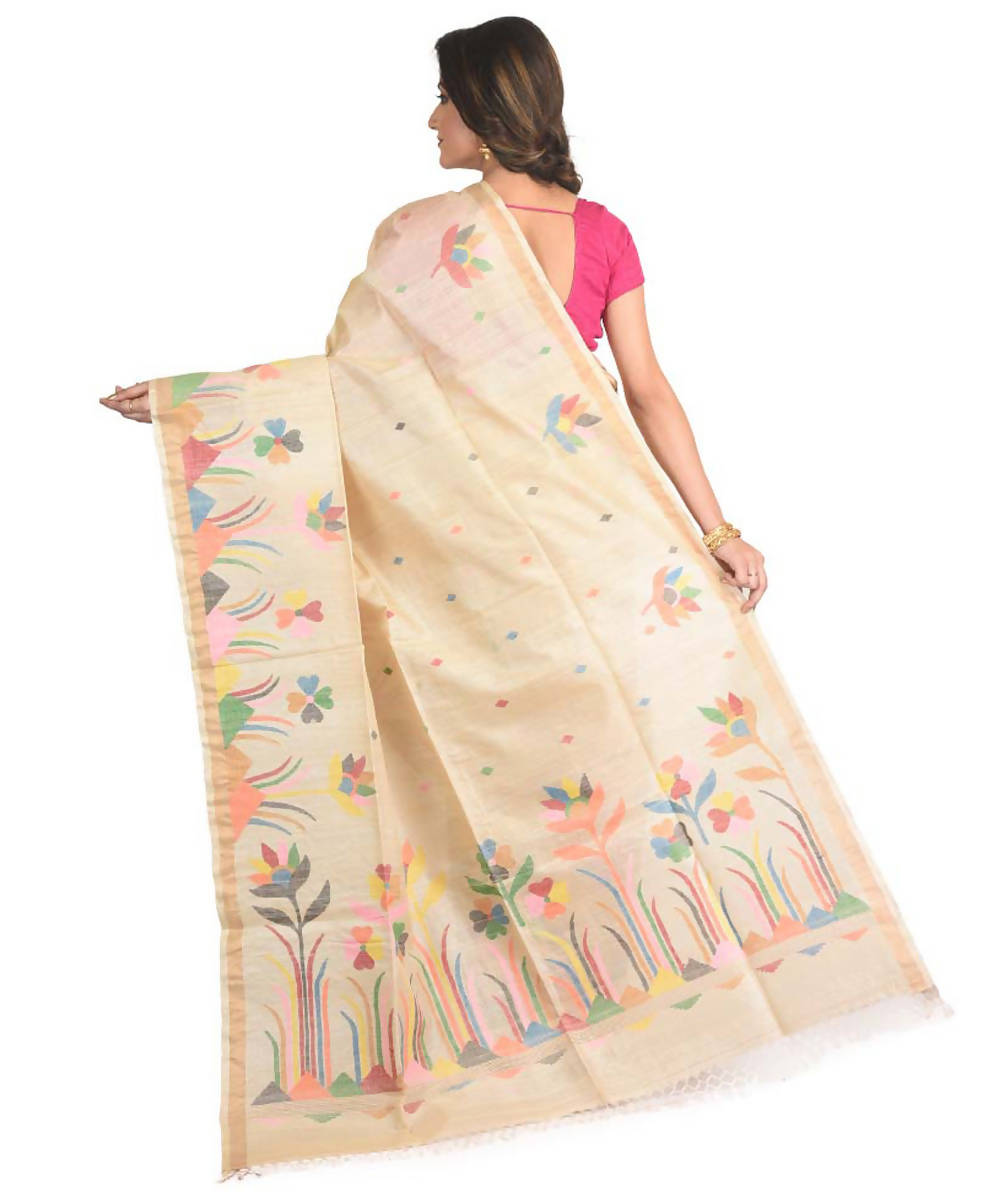 Resham shilpi bengal beige tasar saree with handwoven jamdani work