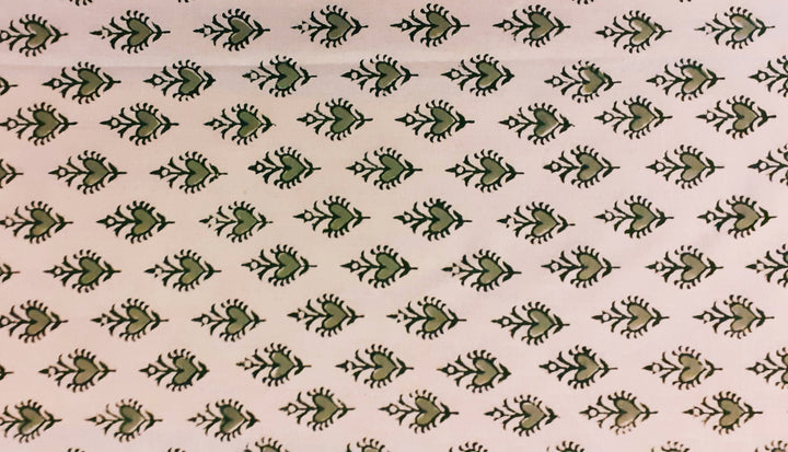 Green off white hand block printed cotton bedsheet with pillow cover