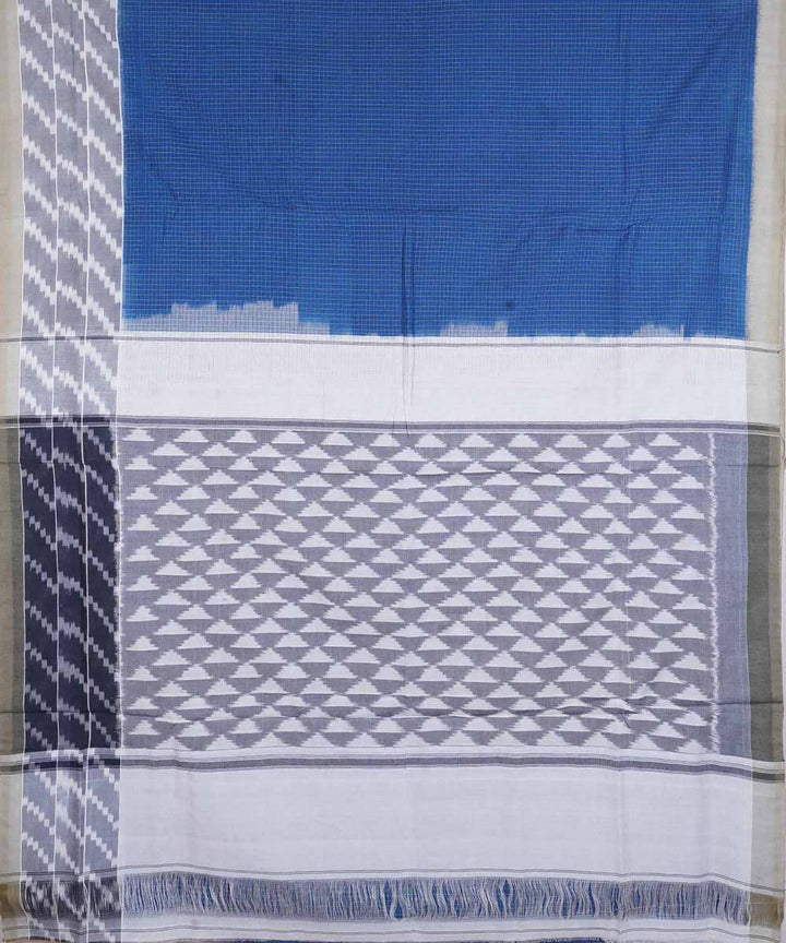 Blue white cotton handloom ikat pochampally saree