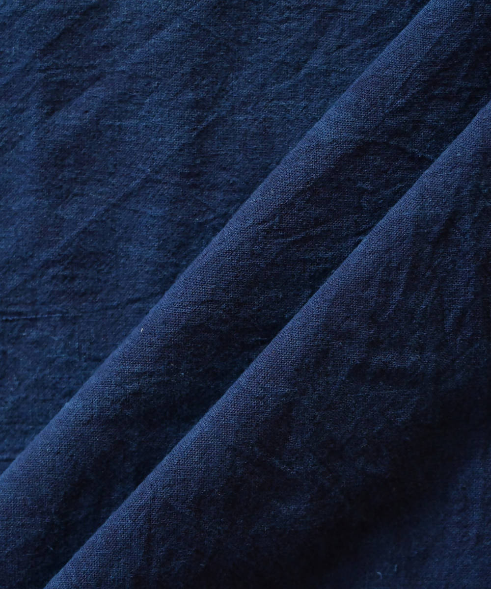 Dark indigo handspun handwoven cotton fabric