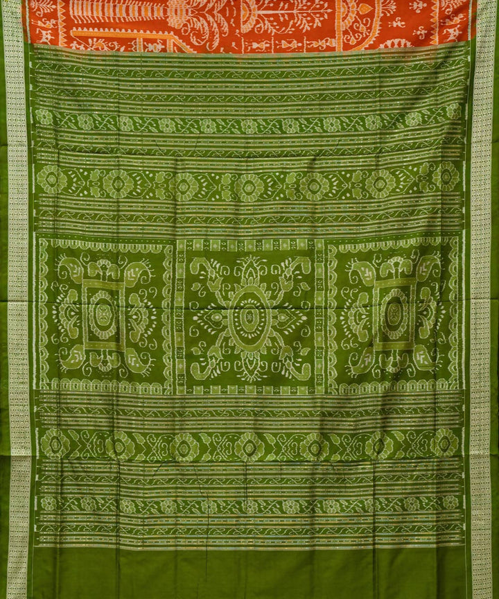 Burnt orange avocado ikat silk handloom sambalpuri saree