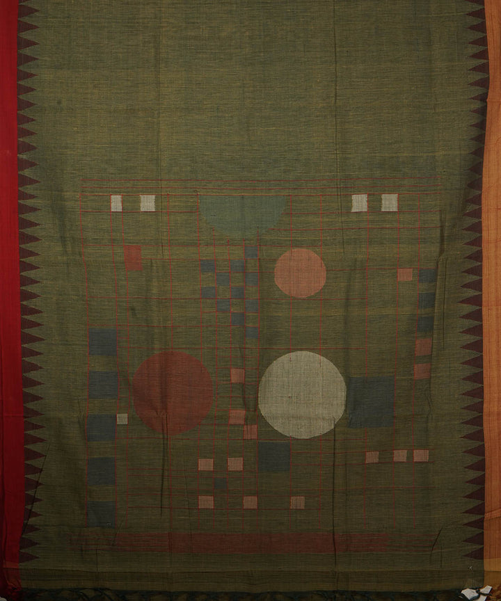 Moss green natural dyed cotton handwoven srikakulam kuppadam jamdani saree