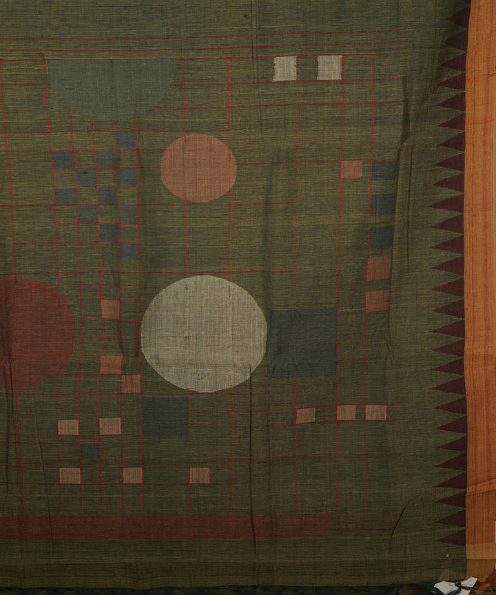 Moss green natural dyed cotton handwoven srikakulam kuppadam jamdani saree