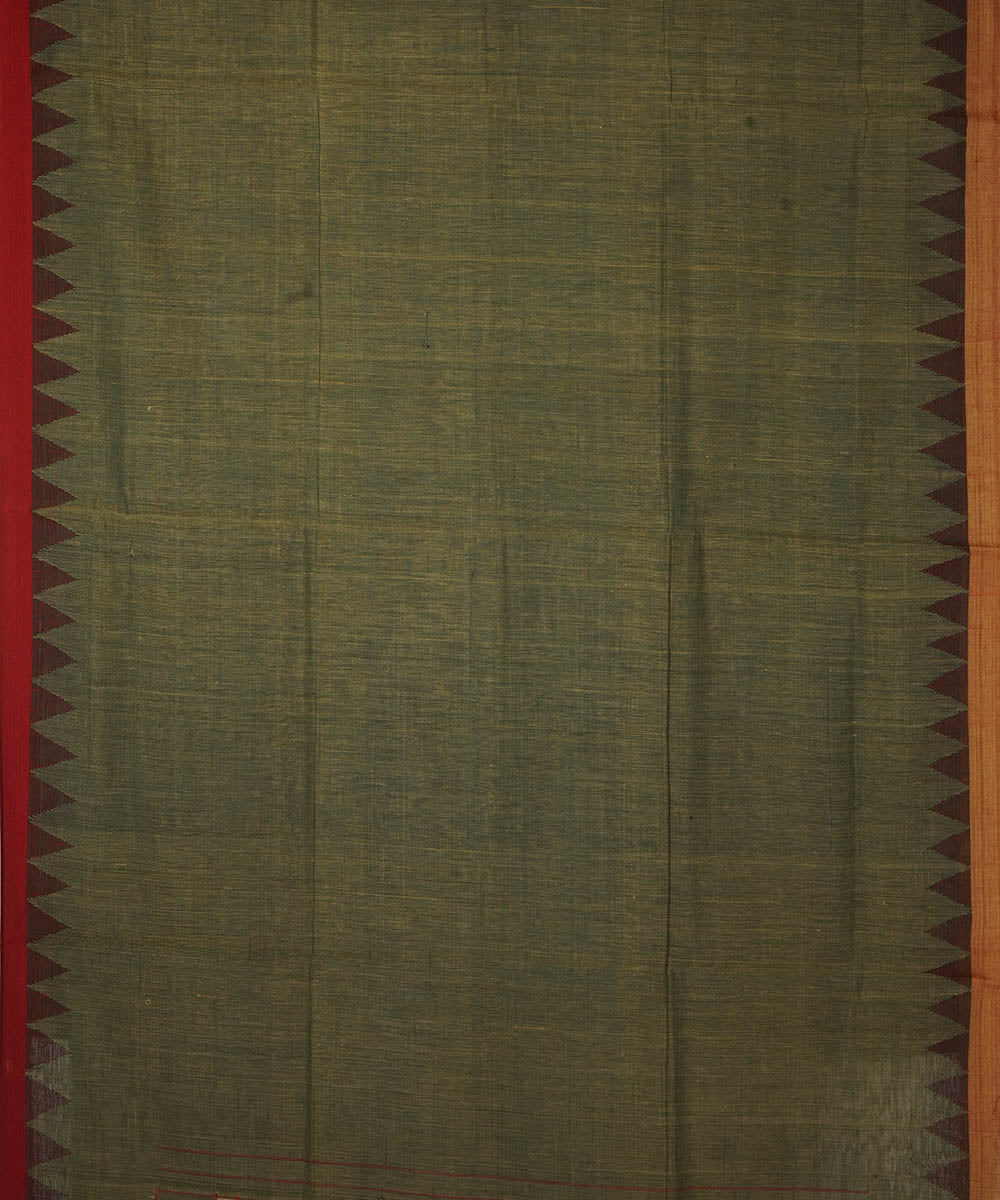 Moss green natural dyed cotton handwoven srikakulam kuppadam jamdani saree