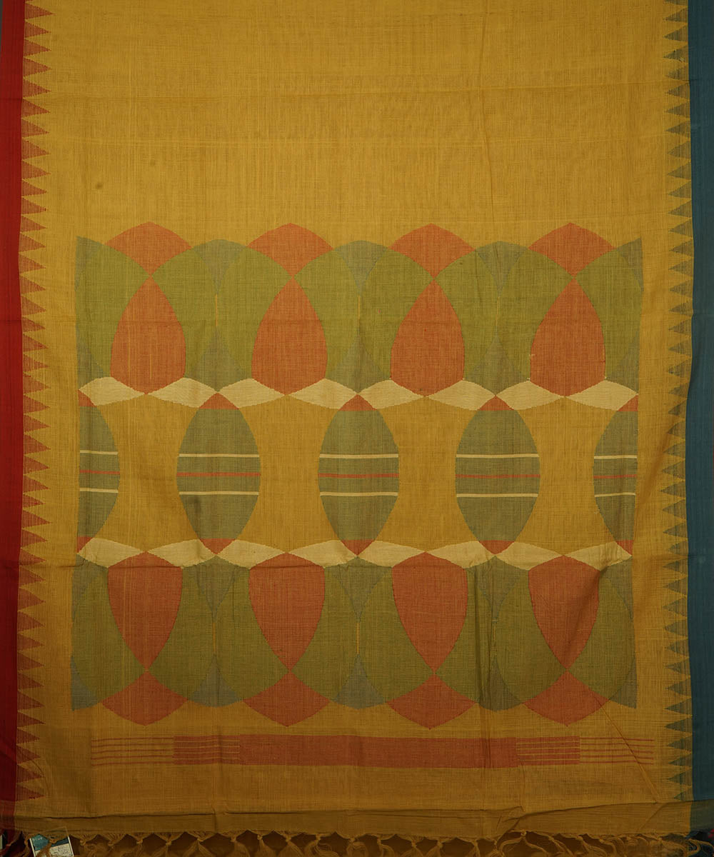 Mustard natural dyed cotton handwoven srikakulam kuppadam jamdani saree