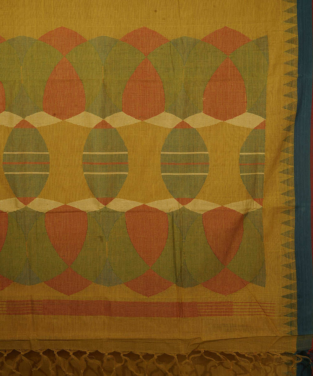 Mustard natural dyed cotton handwoven srikakulam kuppadam jamdani saree