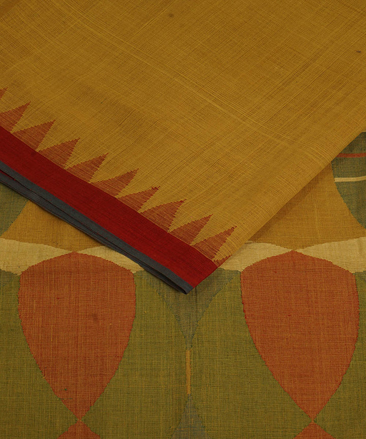 Mustard natural dyed cotton handwoven srikakulam kuppadam jamdani saree