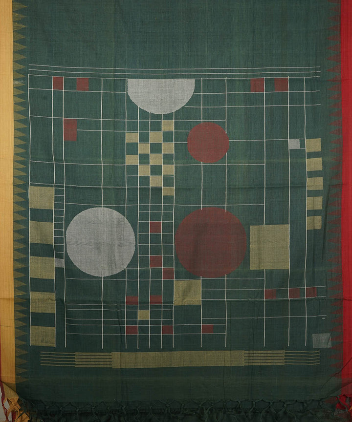 Dark green natural dyed cotton handwoven srikakulam kuppadam jamdani saree