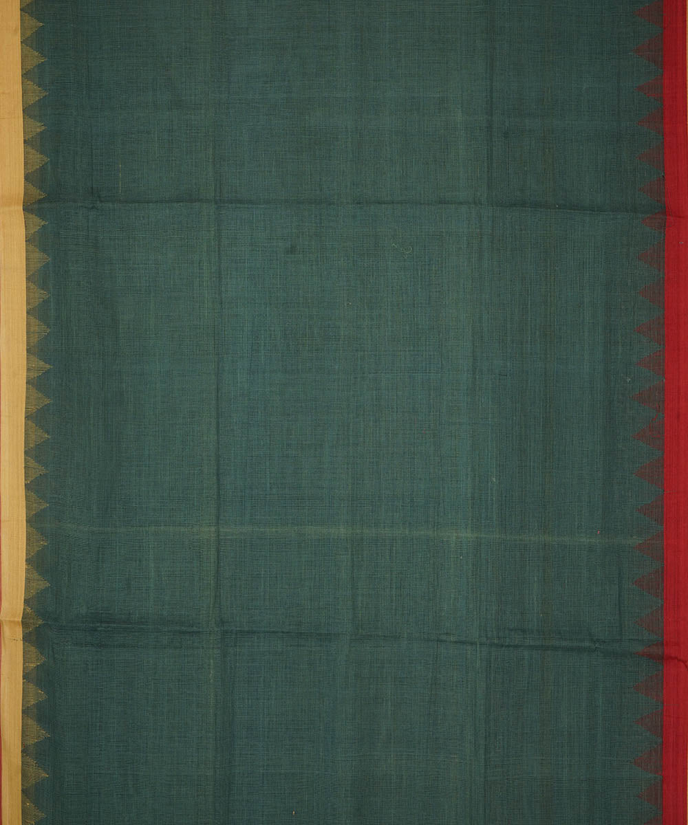 Dark green natural dyed cotton handwoven srikakulam kuppadam jamdani saree