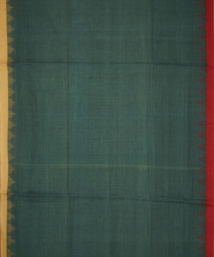 Dark green natural dyed cotton handwoven srikakulam kuppadam jamdani saree