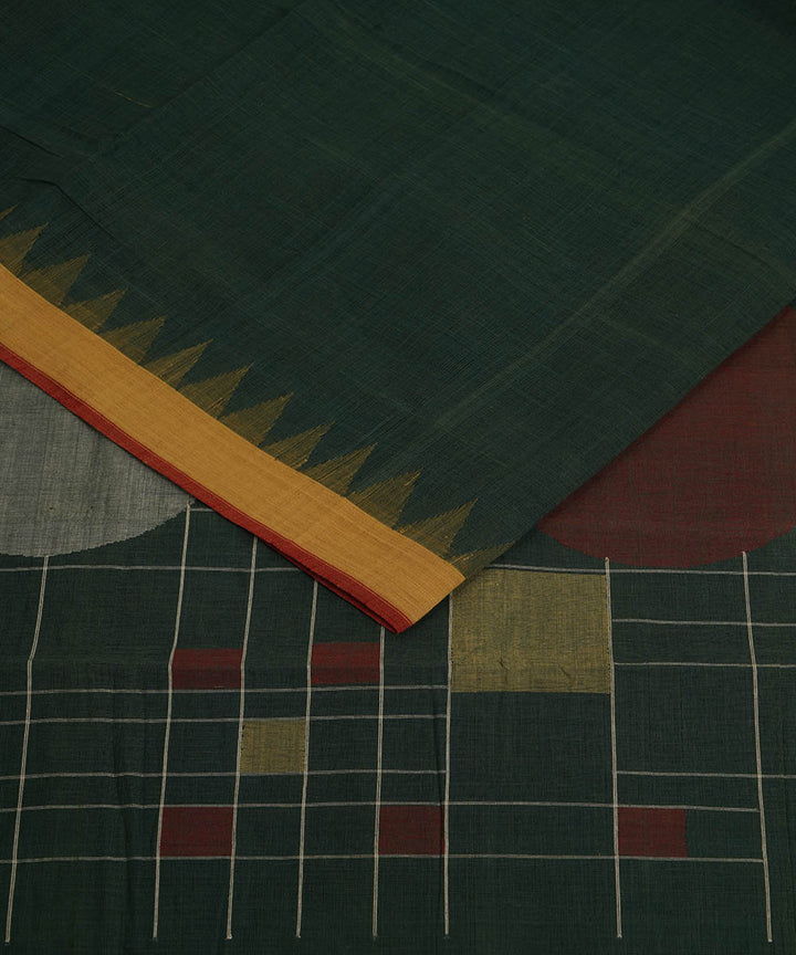 Dark green natural dyed cotton handwoven srikakulam kuppadam jamdani saree