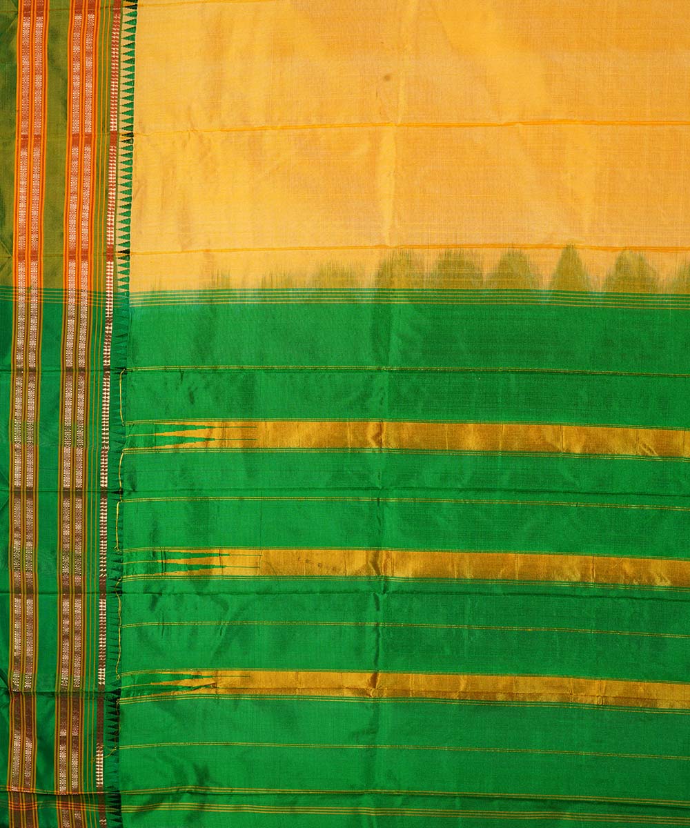 Yellow green handwoven narayanpet silk sari