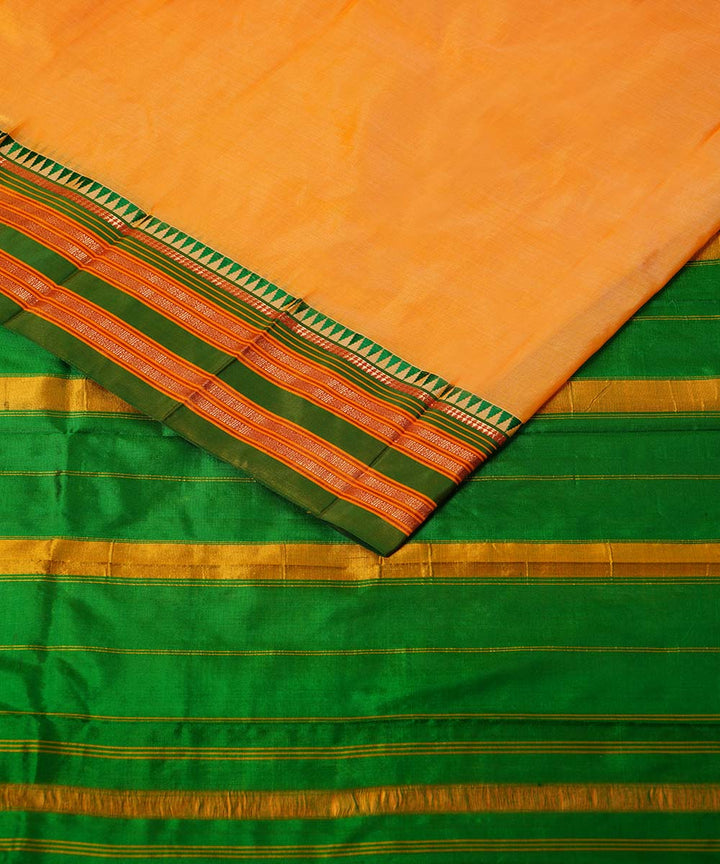 Yellow green handwoven narayanpet silk sari