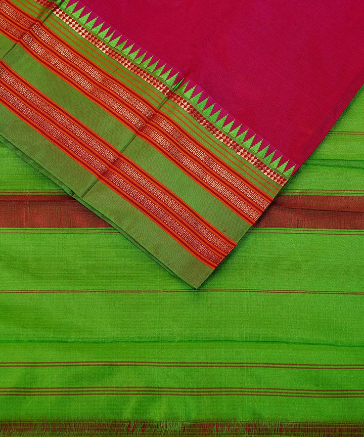 Pink handwoven silk narayanpet sari