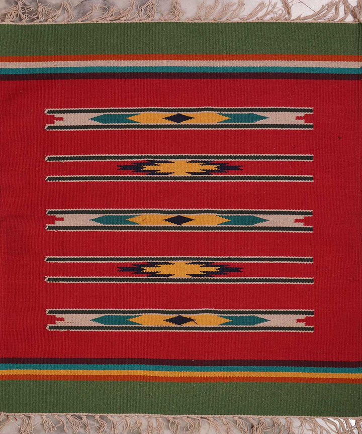 Red handwoven interlock cotton dhurrie