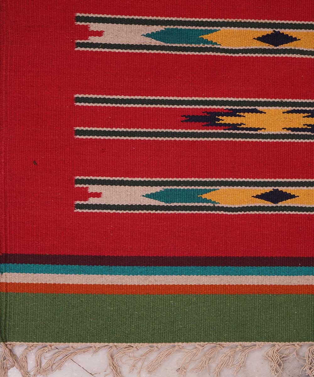 Red handwoven interlock cotton dhurrie