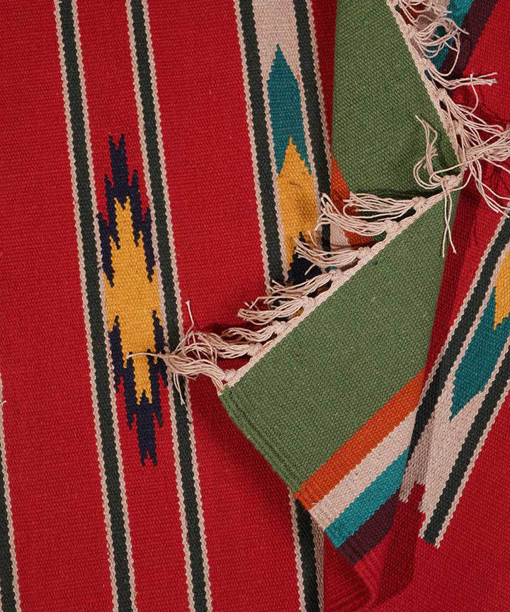 Red handwoven interlock cotton dhurrie