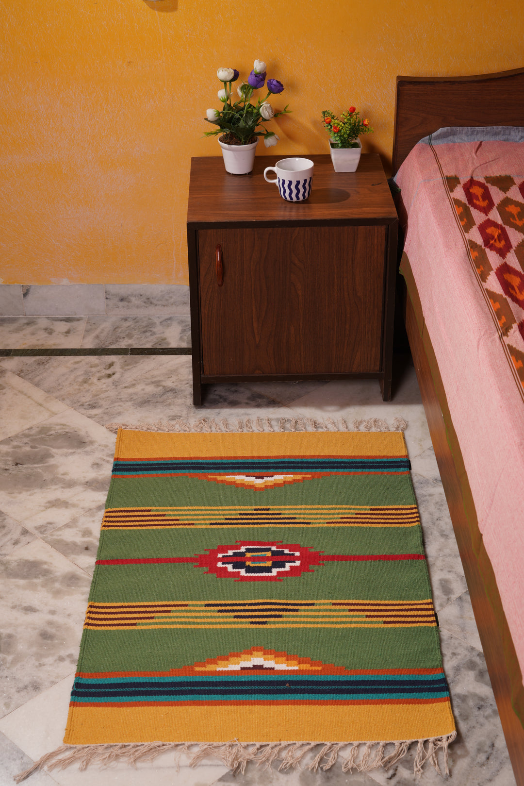Parrot green handwoven cotton interlock dhurrie