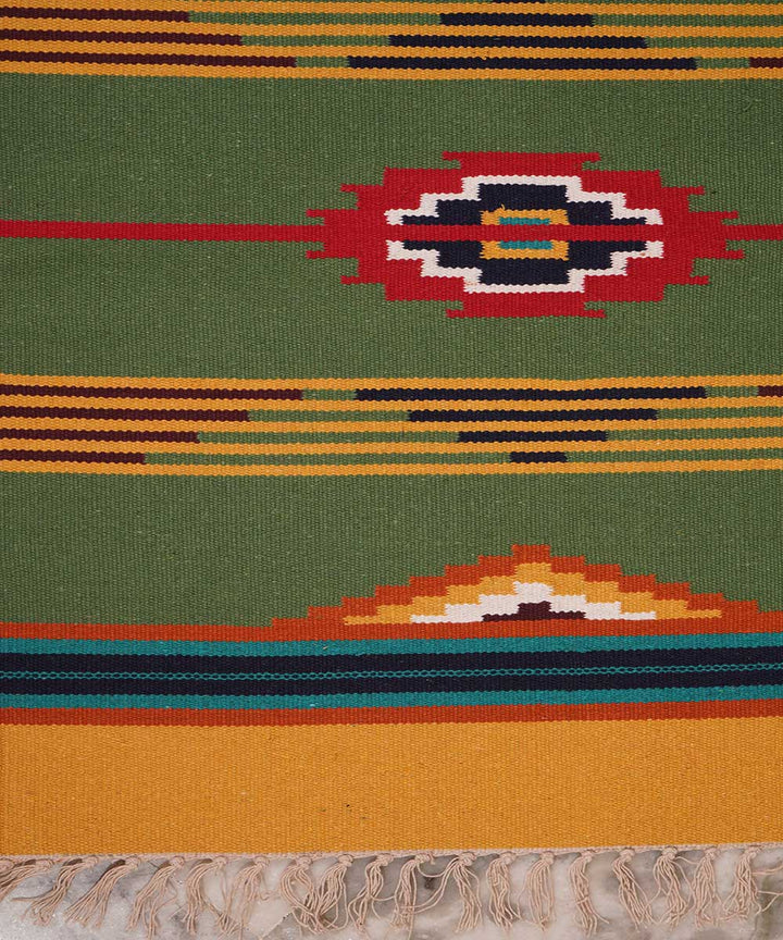 Parrot green handwoven cotton interlock dhurrie