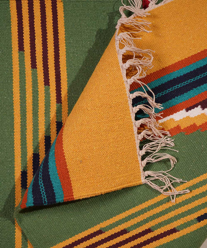 Parrot green handwoven cotton interlock dhurrie