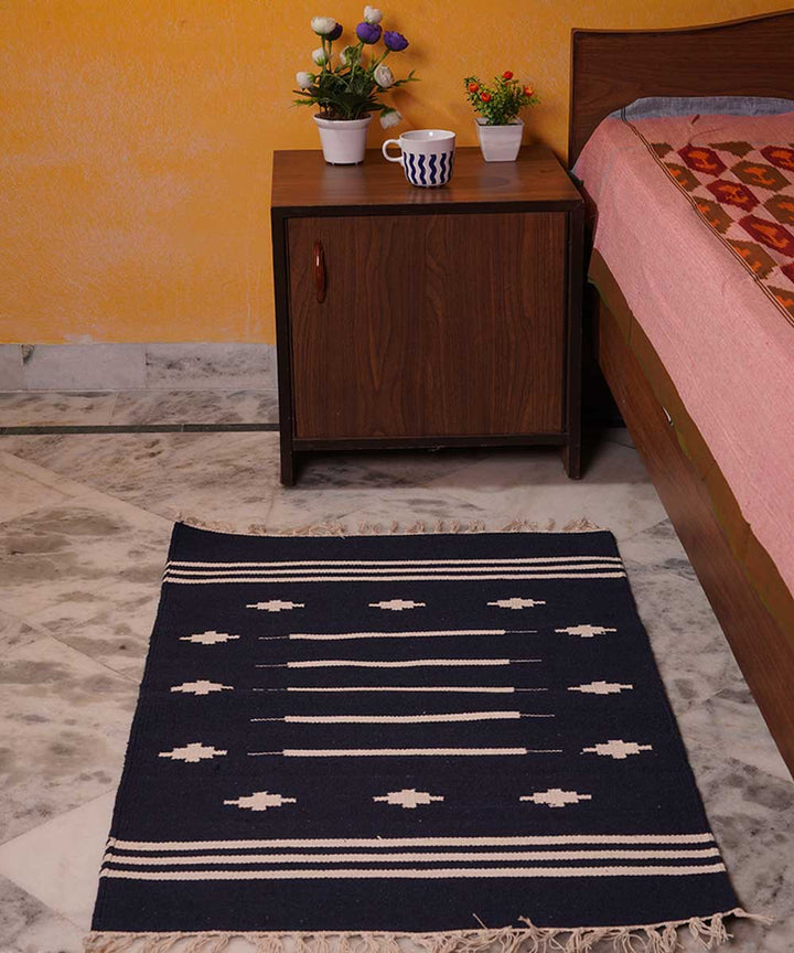 Black hand loom interlock cotton dhurrie