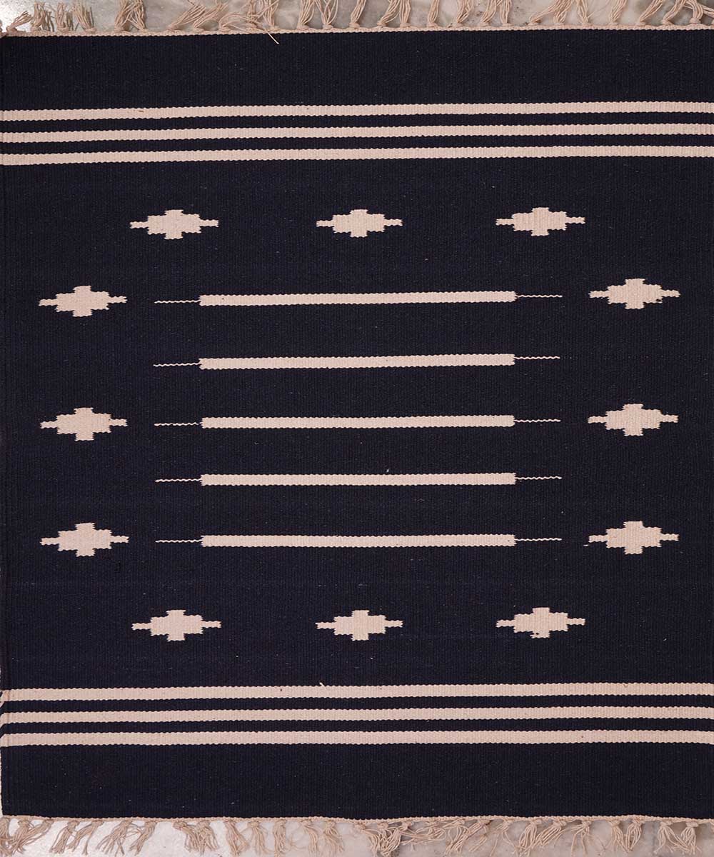 Black hand loom interlock cotton dhurrie