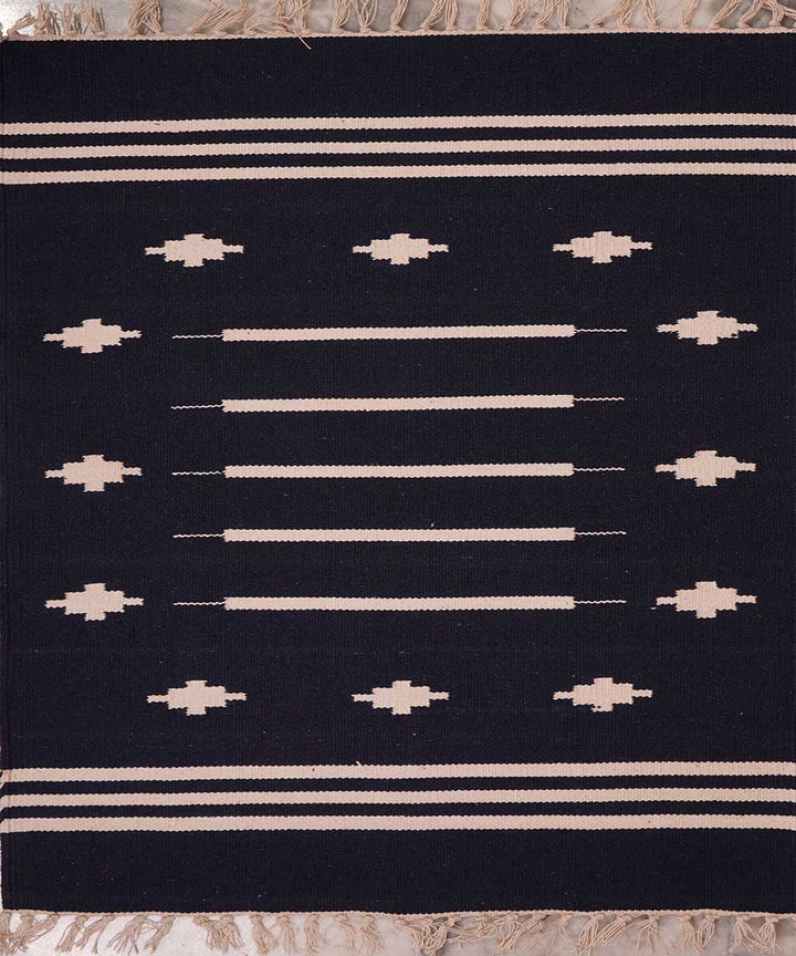 Black hand loom interlock cotton dhurrie