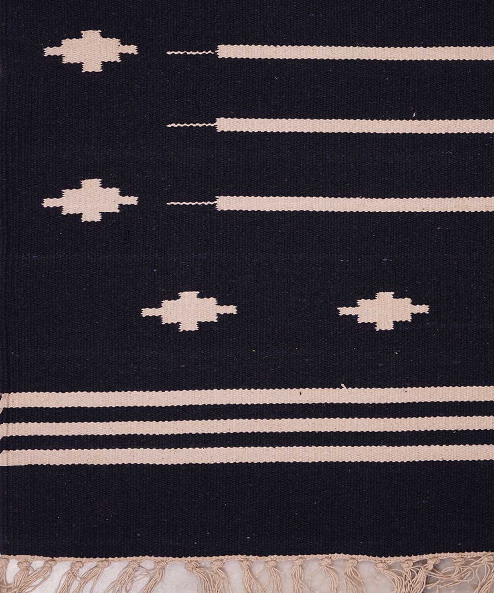 Black hand loom interlock cotton dhurrie