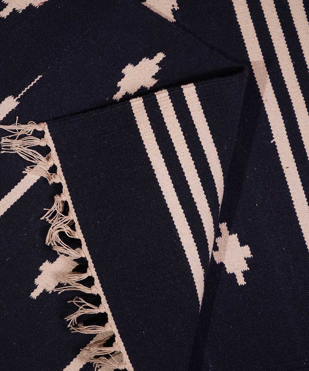Black hand loom interlock cotton dhurrie