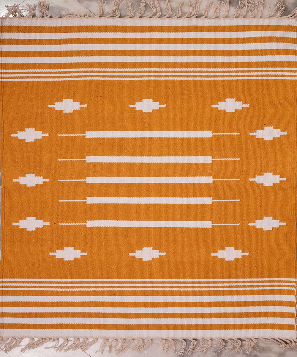 Yellow hand loom interlock cotton dhurrie