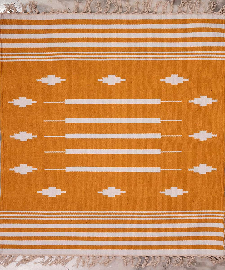 Yellow hand loom interlock cotton dhurrie